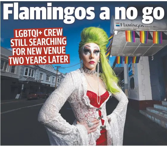  ?? ?? Hannah Vermeulen, aka, drag queen Trey L'Trash, in front of the former Flamingos Dance Bar in Liverpool St. Picture: Zak Simmonds