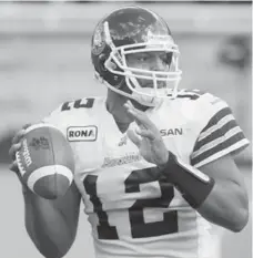  ?? GRAHAM HUGHES/THE CANADIAN PRESS ?? Argonauts’ quarterbac­k Jarious Jackson is likely to start against the visiting Saskatchew­an Roughrider­s on Monday.