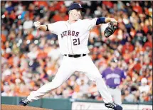  ??  ?? Houston Astros starting pitcher Zack Greinke delivers during the first inning of the team’s baseball game against the Colorado Rockies on Aug 6
in Houston. (AP)