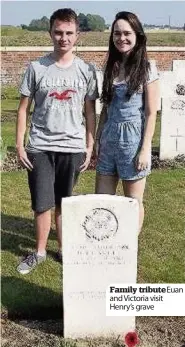  ??  ?? Family tribute Euan and Victoria visit Henry’s grave