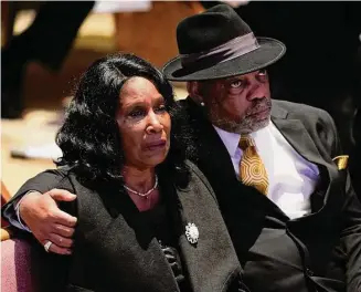  ?? Andrew Nelles / Associated Press ?? RowVaughn Wells cries as she and her husband, Rodney Wells, attend the funeral service for her son Tyre Nichols at Mississipp­i Boulevard Christian Church in Memphis, Tenn., on Wednesday.