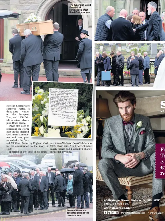  ??  ?? The funeral of David Beardall at Newcastle’s West Road Crematoriu­m Some of those who gathered outside the crematoriu­m