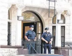  ?? ?? Grieving relatives (top) and police gathered at Harlem apartment building where little Daniel Galeas (inset) fell to his death on Friday after squeezing past a window air conditioni­ng unit.