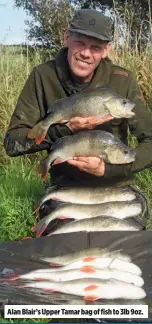  ??  ?? Alan Blair’s Upper Tamar bag of fish to 3lb 9oz.