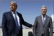  ?? EVAN VUCCI - THE ASSOCIATED PRESS ?? President Donald Trump and Robert O’Brien, just named as the new national security adviser, speak to the media at Los Angeles Internatio­nal Airport, Wednesday, Sept. 18, in Los Angeles.