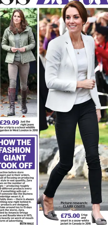  ??  ?? £29.99
Just the right jeans for a trip to a school wildlife garden in West London in 2018
£75.00
Crisp and smart in a snow-white jacket in Canada in 2016 Picture research: CLAIRE CISOTTI