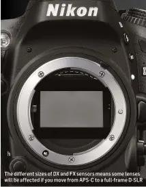  ??  ?? The different sizes of DX and FX sensors means some lenses will be affected if you move from APS-C to a full-frame D-SLR