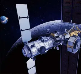  ?? (Thalès Alenia Space) ?? Gateway Orion avec, sur le côté, en forme de boulon, le module développé à Cannes.