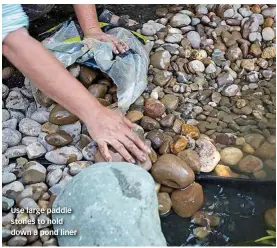  ??  ?? Use large paddle stones to hold down a pond liner