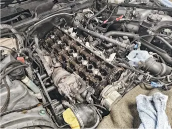  ??  ?? Unlike most overhead cam diesels you come across, they are chain driven rather than belt-driven in the M57. The cylinder head features four valves per cylinder, and relies on four head bolts per cylinder (with sharing) to fasten the head to the block. While we in the truck world are used to seeing six head bolts per cylinder, in the BMW’S case the lower fastener count does not affect its durability (more on that later).