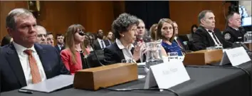  ?? AFP via Getty Images ?? From left, Alan Shaw, Norfolk Southern CEO; Debra Shore, EPA regional administra­tor; Anne Vogel, director of the Ohio Environmen­tal Protection Agency; Richard Harrison, Ohio River Valley Water Sanitation Commission executive director and chief engineer; and Eric Brewer, director of Beaver County Emergency Services, testify Thursday.