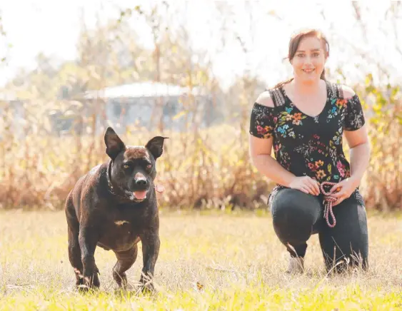  ?? Picture: GLENN CAMPBELL ?? Kristie Bambach and her pooch Tyson are big fans of the Maurice Tce dog park in Palmerston