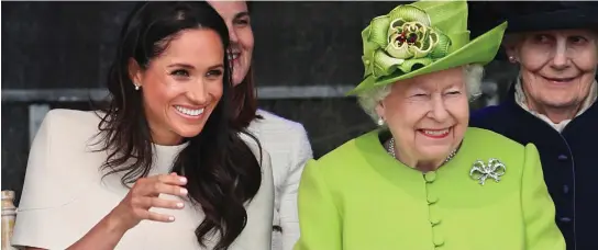  ??  ?? Beaming: The Duchess of Sussex and the Queen at yesterday’s opening of the Mersey Gateway Bridge in Cheshire