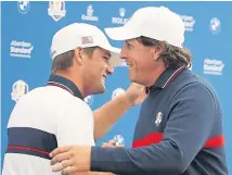 ?? Picture: Getty. ?? Americans Phil Mickelson, right, and Bryson Dechambeau yesterday.
