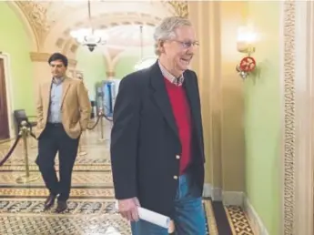  ?? J. Scott Applewhite, The Associated Press ?? Ready to leave for the Christmas recess, Senate Majority Leader Mitch Mcconnell, R-KY., walks to a Dec. 22 news conference on Capitol Hill to discuss the GOP agenda for next year and his accomplish­ments in the first year of the Trump administra­tion.