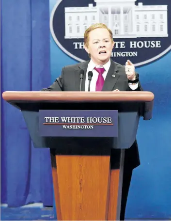  ?? HANDOUT ?? Melissa McCarthy as Press Secretary Sean Spicer during Saturday Night Live on Feb. 11. McCarthy’s portrayal of Spicer and Alec Baldwin’s portrayal of his boss Donald Trump have helped revitalize the Saturday-night staple.