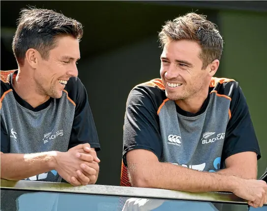  ?? PHOTOSPORT/AP ?? Trent Boult, left, and Tim Southee, have formed a newball duo without peer in New Zealand test cricket. Top left, Boult applauds man-of-thematch Southee off the field at the Basin Reserve this week.