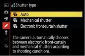  ??  ?? The d5 setting in the Z 6 and Z 7 custom menu gives options for mechanical and electronic front curtain shutter modes.