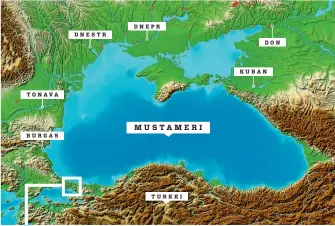  ?? SHUTTERSTO­CK ?? Mustanmere­n pintakerro­sta ylläpitävä­t Tonava, Dnestr, Dnepr, Don ja Kuban, joista laskee joka vuosi 354 kuutiokilo­metriä makeaa vettä. Suolainen vesi painuu pohjaan, ja suolapitoi­suuden ero estää happea pääsemästä pohjalle.