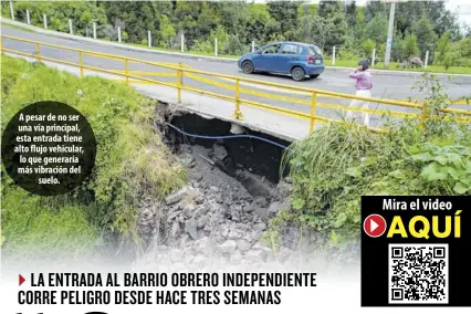  ?? Fotos: Henry Lapo / EXTRA ?? A pesar de no ser una vía principal, esta entrada tiene alto flujo vehicular, lo que generaría más vibración del suelo.