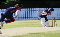  ?? Ray Hibbs ?? ● Ollie Sutton (Formby) bowling J Fielding (S&B) in the Ray Digman trophy