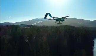  ?? ?? La start-up norvégienn­e Aviant a étendu mardi son service de livraison par drone à 4 000 personnes vivant dans la banlieue de Lillehamme­r.
réduisant les émissions. voyons un déploiemen­t au-delà de la Norvège". "Aviant" "Manna",
"Wing",