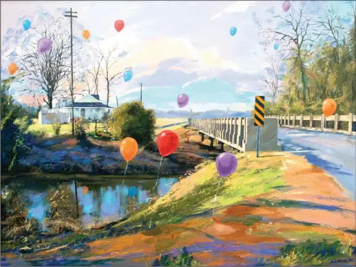  ?? (Courtesy Henri Linton) ?? Bayou Meto #2 by Henri Linton. The balloons that appear in some of his paintings “speak to the joy of life, but at the same time remind us that life is very brief,” he says.