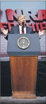  ?? AP PHOTO ?? U.S. President Donald Trump speaks at the National Rifle Associatio­n Leadership Conference in Atlanta Friday.