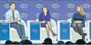  ?? CP PHOTO ?? Canadian Prime Minister Justin Trudeau, Sheryl Sandberg, left, CEO and member of the Board of Facebook and Melinda Gates, co-chair of Bill and Melinda Gates Foundation attend a panel “Progress toward Parity” at the World Economic Forum in Davos,...