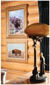  ??  ?? In the bar are, top to bottom, Interrupte­d, 1915, oil on board, by E.S. Paxton (18521919), and Prairie Bison, oil on laid canvas, by John “Jack” Dare Howland (1843-1914).
