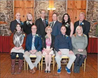  ?? SUBMITTED PHOTO — AMANDA C. LEE ?? The among the honorees at the Aston Sports Hall of Fame’s 19th awards dinner are, from left: (front row) Alie Alkins, Chris Lambert, Nancy Sipple, Mark Treml (accepting for Dickie Noles), Jenna Crowley, and (back row) Jim Buggy Jr., Karly Lewis...