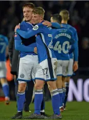  ?? AFP ?? Rochdale’s Oliver Rathbone ( left) and Andy Cannon after the 2- 2 draw against Tottenham in their FA Cup fifth round match in Rochdale on Sunday. —