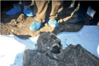  ?? AP ?? A skeleton exhumed from a mass grave in Sinjar, Iraq —