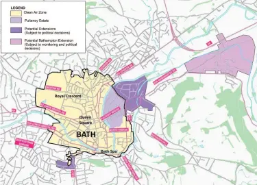  ??  ?? The original clean air zone is marked in yellow. The new proposals aim to reduce the potential impact of rat-running, to allow vehicles to turn around safely before they enter the zone and to cut the amount of ‘street clutter’