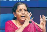  ?? PTI ?? ■
Nirmala Sitharaman said the finance ministry is working to set up a developmen­t finance institutio­n for infrastruc­ture financing.