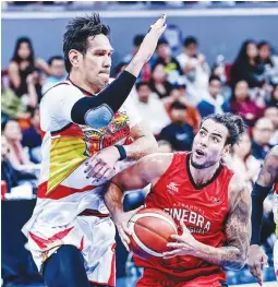  ?? ?? THE RIVALRY between San Miguel’s June Mar Fajardo and Ginebra's Christian Standhardi­nger extends to the PBA All-star which Bacolod City is going to host next month. (PBA Images)