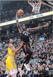  ?? CANADIAN PRESS FILE PHOTO ?? Toronto Raptors forward Pascal Siakam, pictured right, uses the spin to get by opponents and often in position for the big dunk.