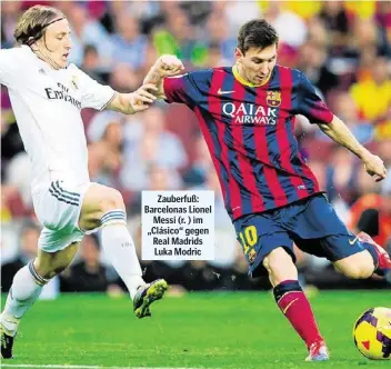  ??  ?? Zauberfuß: Barcelonas Lionel
Messi (r. ) im „Clásico“gegen Real Madrids Luka Modric