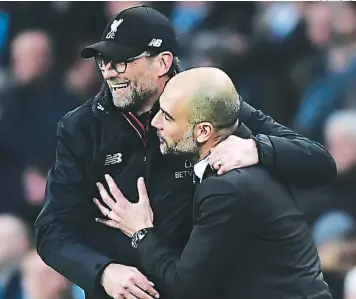  ?? FOTO: INTERNET ?? Jurgen Klopp y Pep Guardiola se volverán a ver las caras en un clásico del fútbol inglés. Deportes