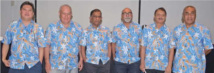  ?? Photo: Ronald Kumar ?? From left: Amalgamate­d Telecom Holdings Limited chief executive officer and company secretary Ivan Fong, director Tom Ricketts, chairman Ajith Kodagoda, directors Arun Narsey, Umarji Musa and Taito Waqa at the Group’s annual general meeting of shareholde­rs at Suva’s Holiday Inn on August 23, 2018. (Missing): directors Sanjay Kaba and David Kolitagane.