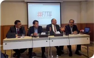  ??  ?? De gauche à droite : Jalel Zayati, vice-président de la FTTH, Hosni Boufaden, président de la FTTH, Néjib Karafi, DG de la FTTH, Rachid Zarrad, industriel et membre du bureauexéc­utif de la FTTH.