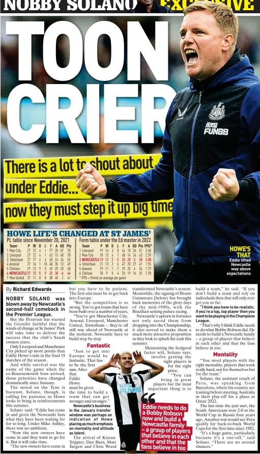  ?? ?? HOWE S
THAT Eddie lifted Newcastle
way above expectatio­ns