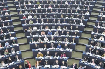  ?? — AFP ?? Members of the European Parliament take part in a voting session at the European Parliament in Strasbourg, eastern France, on Wednesday.