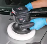  ??  ?? New cordless polisher is supplied with foam backing pad and polishing bonnet, as well as 18V lithium-ion battery pack and charger