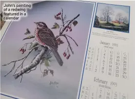  ?? ?? John’s painting of a redwing featured in a calendar