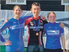  ?? ?? North Argyll Cycling Club members Carolyn Chambers, Matiss Robertson and Charlotte Forbes took Pencaitlan­d by storm.