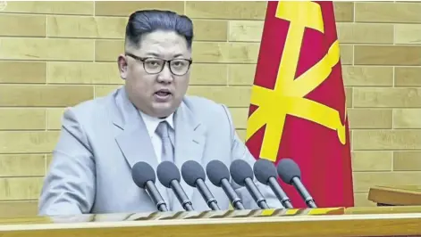  ?? KRT VIA AP VIDEO ?? In this image made from video released by KRT on Jan. 1, North Korean leader Kim Jong Un speaks in his annual address in undisclose­d location in North Korea. Kim said the United States should be aware that his country’s nuclear forces are now a...