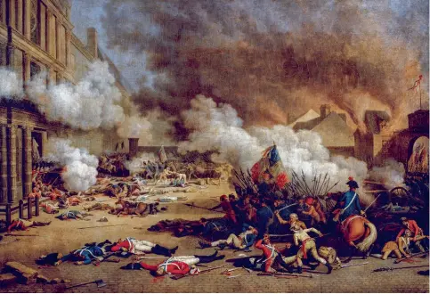  ??  ?? 10 août 1792 – L'Attaque des Tuileries (1793), de J. Bertaux; Louis XVI y réside depuis son exil forcé de Versailles. Ces émeutes datent la fin de la royauté.
