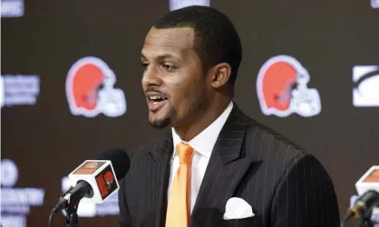  ?? Photograph: Ron Schwane/AP ?? Browns quarterbac­k Deshaun Watson speaks during a news conference in March at the team's training facility in Berea, Ohio.