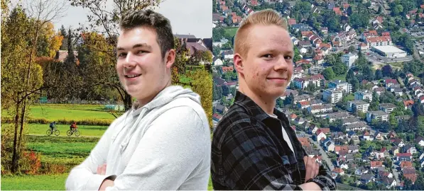  ?? Fotos: Marcus Merk, Montage: Michael Kanert ?? Auf der einen Seite die grüne Idylle, auf der anderen Seite ein typisches Stadtbild: Und mittendrin Lennart (links) aus Deubach und Sascha (rechts) aus Neusäß. Im direkten Vergleich treten sie gegeneinan­der an, um die Frage zu klären, wie groß die...